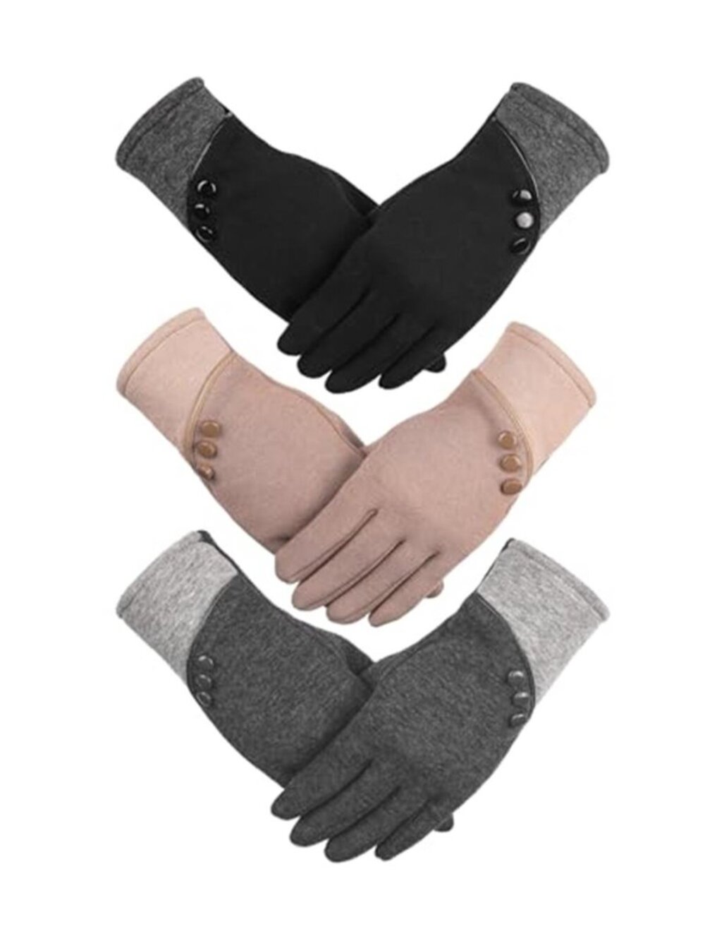 Women's Winter Gloves - 3 Pairs Fleece Lined, Touchscreen Fingers, Windproof